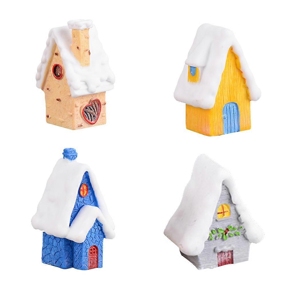 Holiday Village Set Snow House Crafts Diy Toys Table Decor Beige -Resin 4PCS