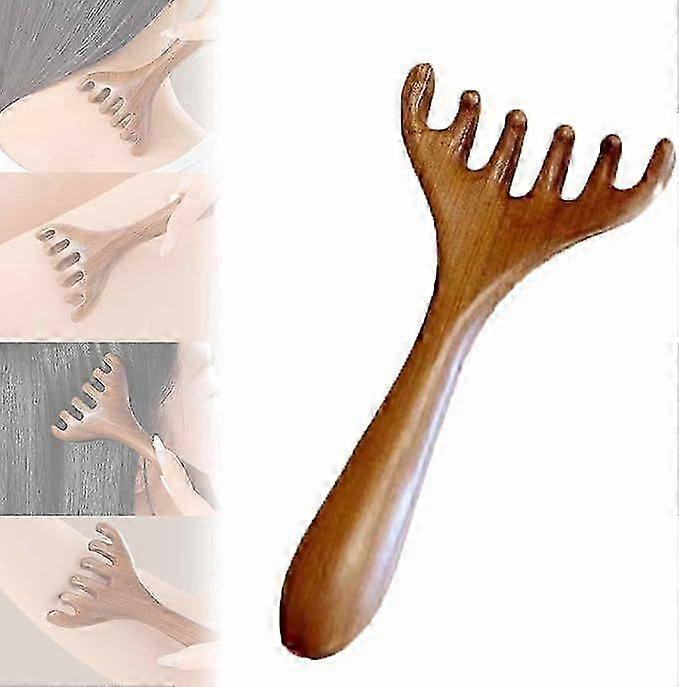 مشط تدليك ميريديان بستة مخلب ، مشط مدلك فروة الرأس من خشب الصندل ، أمشاط قرون الغزلان ذات أسنان واسعة للنساء