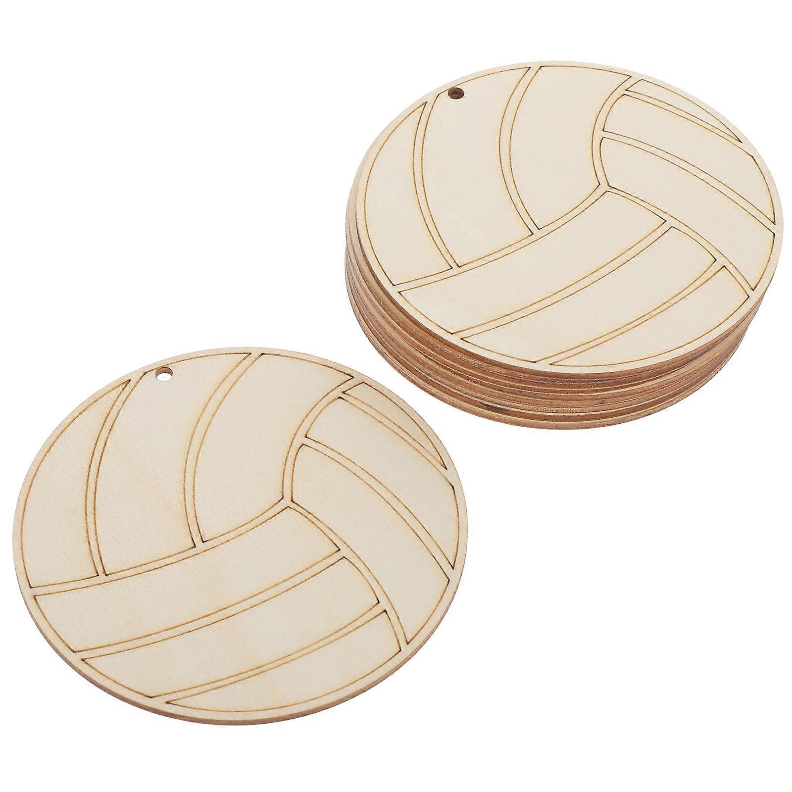 10pcs Unfinished Wood Volleyball Cutouts for DIY Crafts, Handmade Painting Slices to Enhance Coordination, Imagination and Creativity in Educational