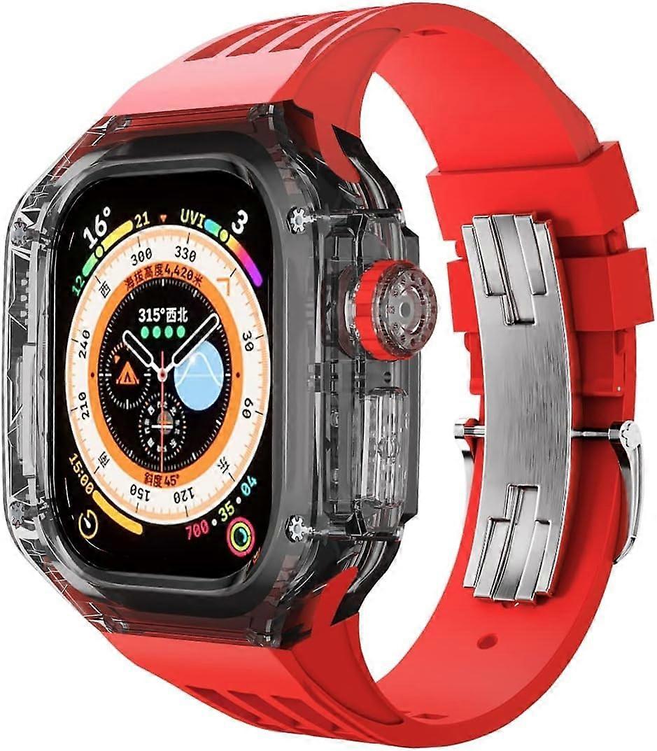 49 mm Transparent Crystal Case and Rubber Watch Band DIY Modification Kit for Apple Watch Ultra 8 Series Red