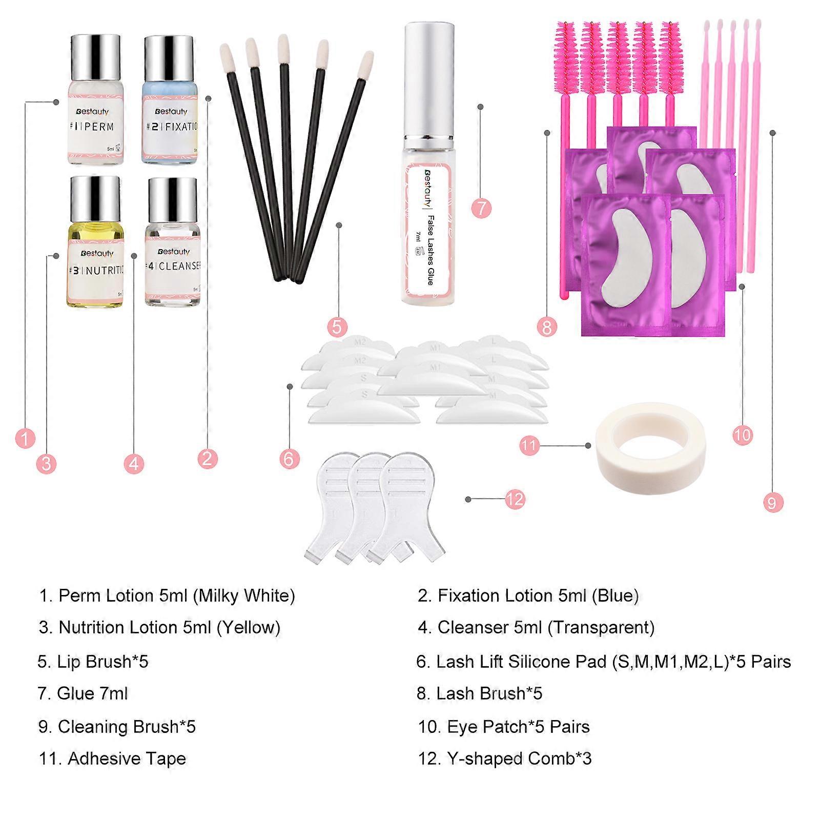 Eyelash curling kit cold eyelash curling agent keratin eyelash curling kit custom packaging and delivery with milky white glue