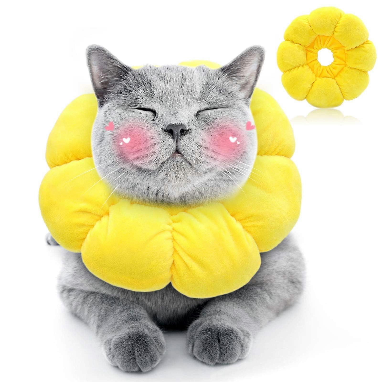 Cat Collar Adjustable Soft Sunflower Recovery Collar Cone for Cats and Small Dogs M Size After Surgery