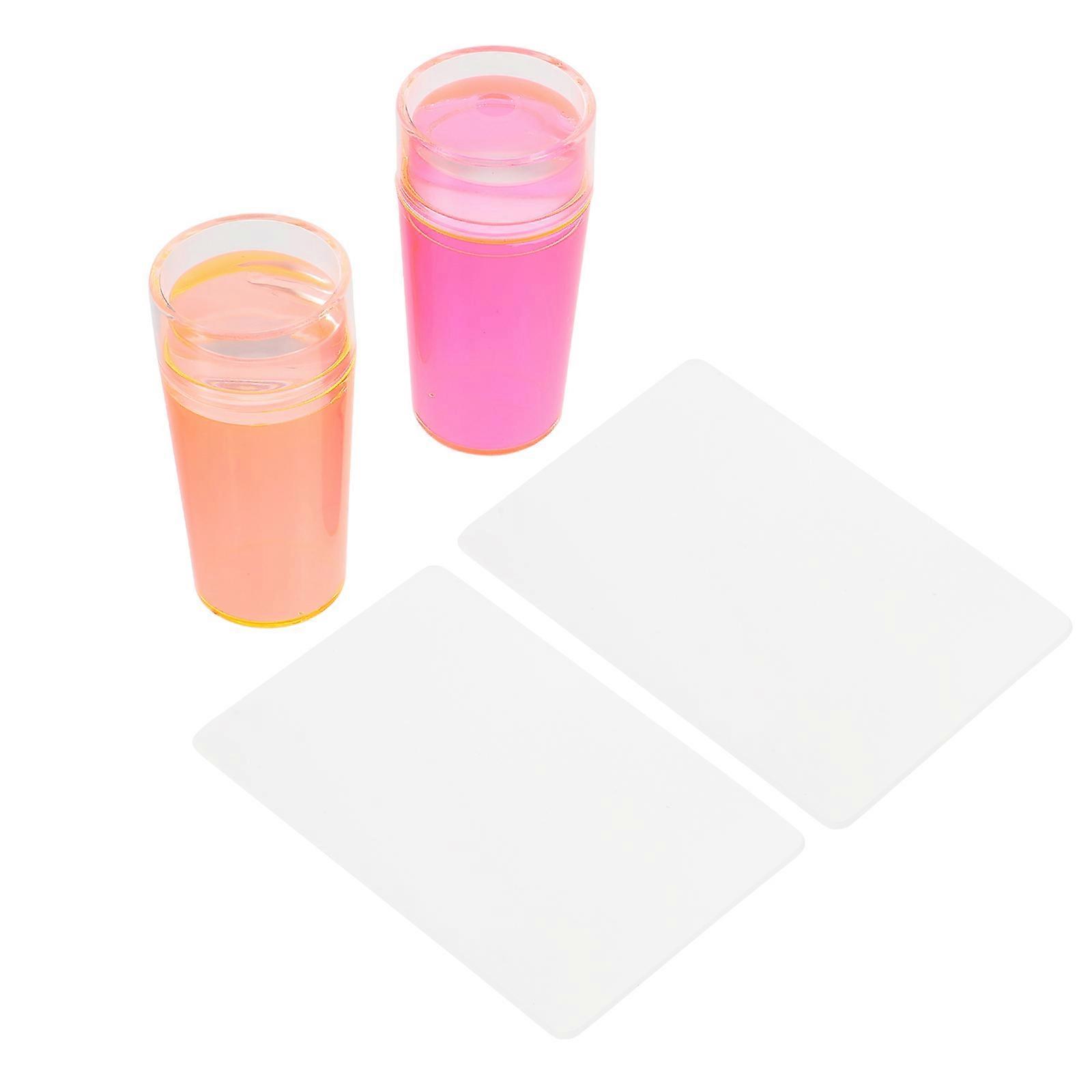 Nail Stamping Tools Diy Printing Manicure Transfer Scrapers Square Pink Home Use 2Sets