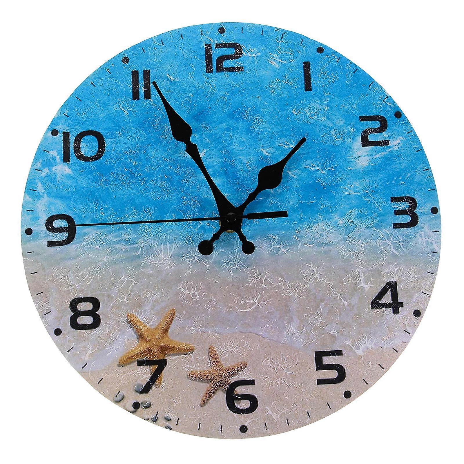 Beach Theme Silent Wooden Wall Clock for Home Multi Color Powered by Battery No Charging Needed 10