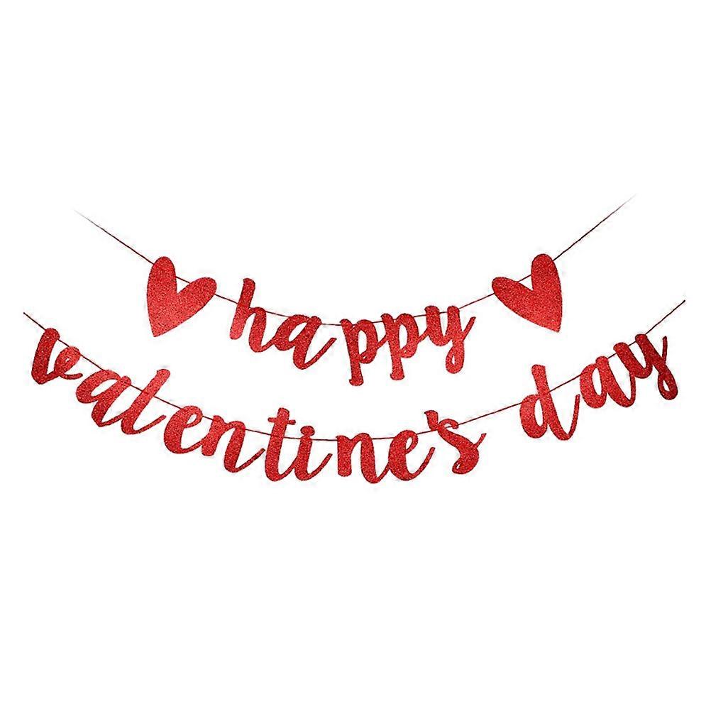 Happy Valentines Day Banner Glitter Hanging Decoration Red Party Style 1Pack