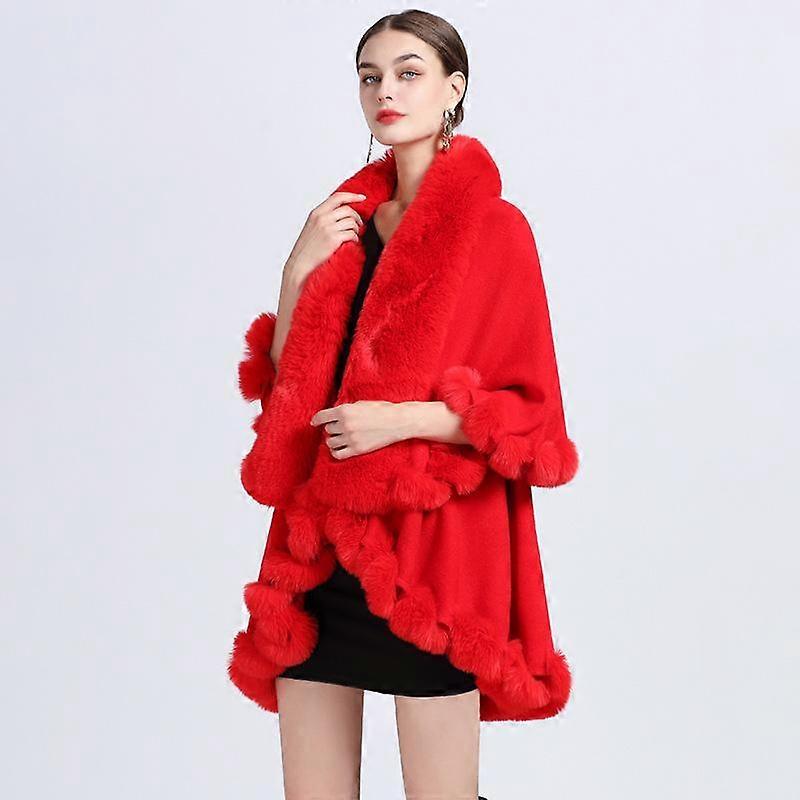 Winter Women's Cape Shawl Fur Collar Large Size Knitted Cardigan Loose Temperament Elegant Jacket
