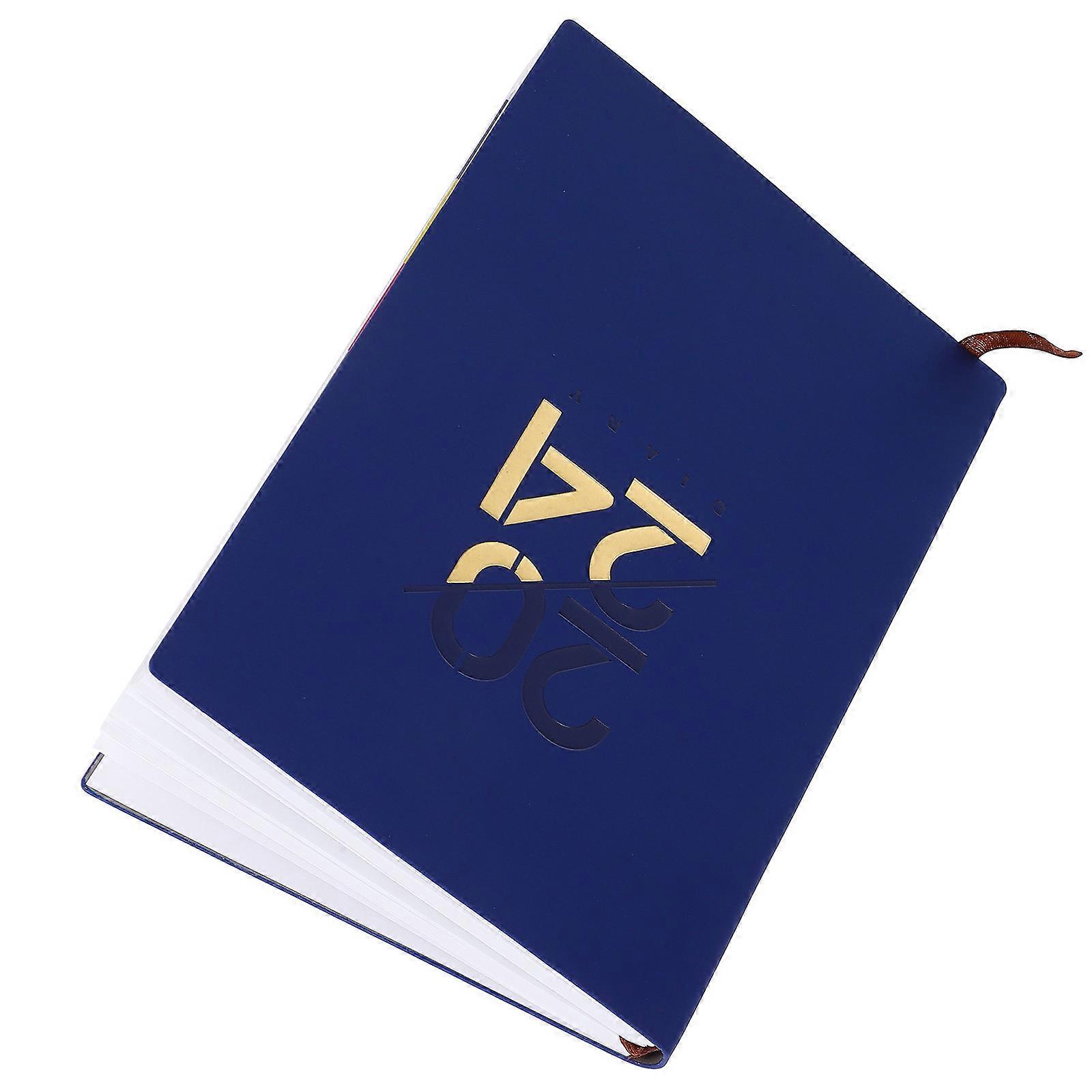 Portable Planner Notepad for Students and Travelers with PU Cover Dark Blue Lightweight 2024 Daily Schedule Book