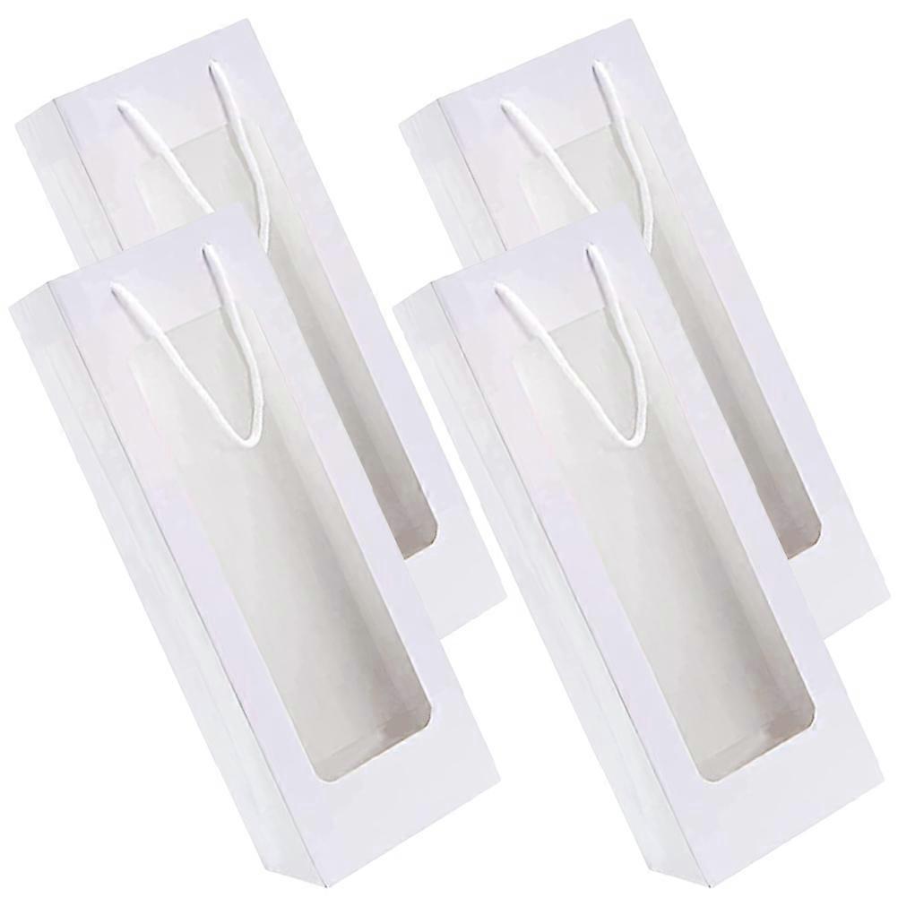 窓付きクラフト紙ワインバッグ4個、赤ワイン用のスタイリッシュなトートキャリア – 結婚式、クリスマスパーティー、持ち運びに最適