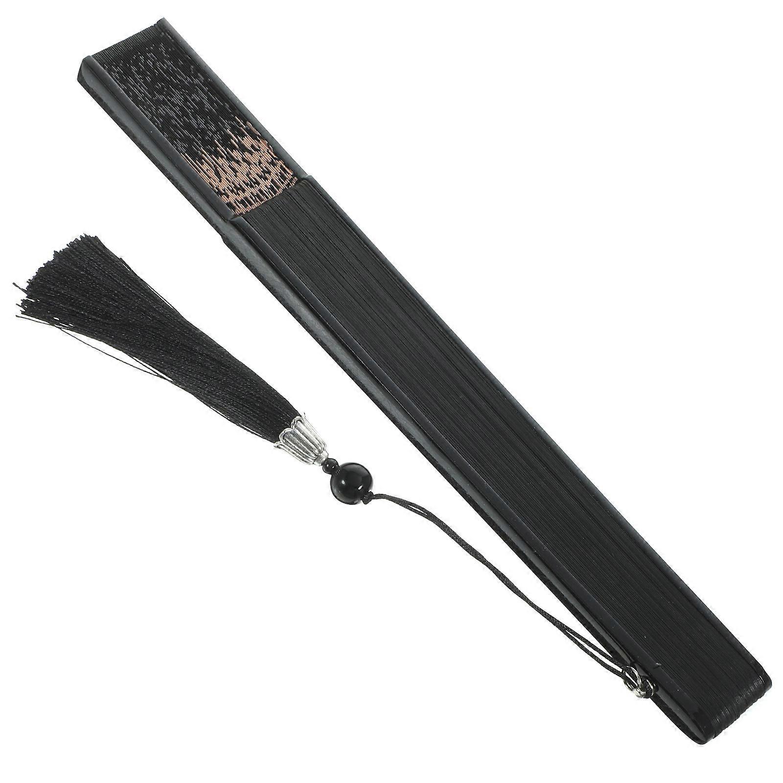 Japanese Style Bamboo Folding Fan with Tassel, Lightweight Handheld Fan for Stage, Party, Costume, and Vintage Decor Use