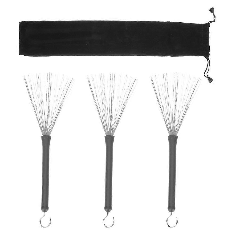 3pcs Stainless Steel Wire Drum Brushes with Carry Bag – Ergonomic Design for Professional Percussion Practice and Live Performance Use