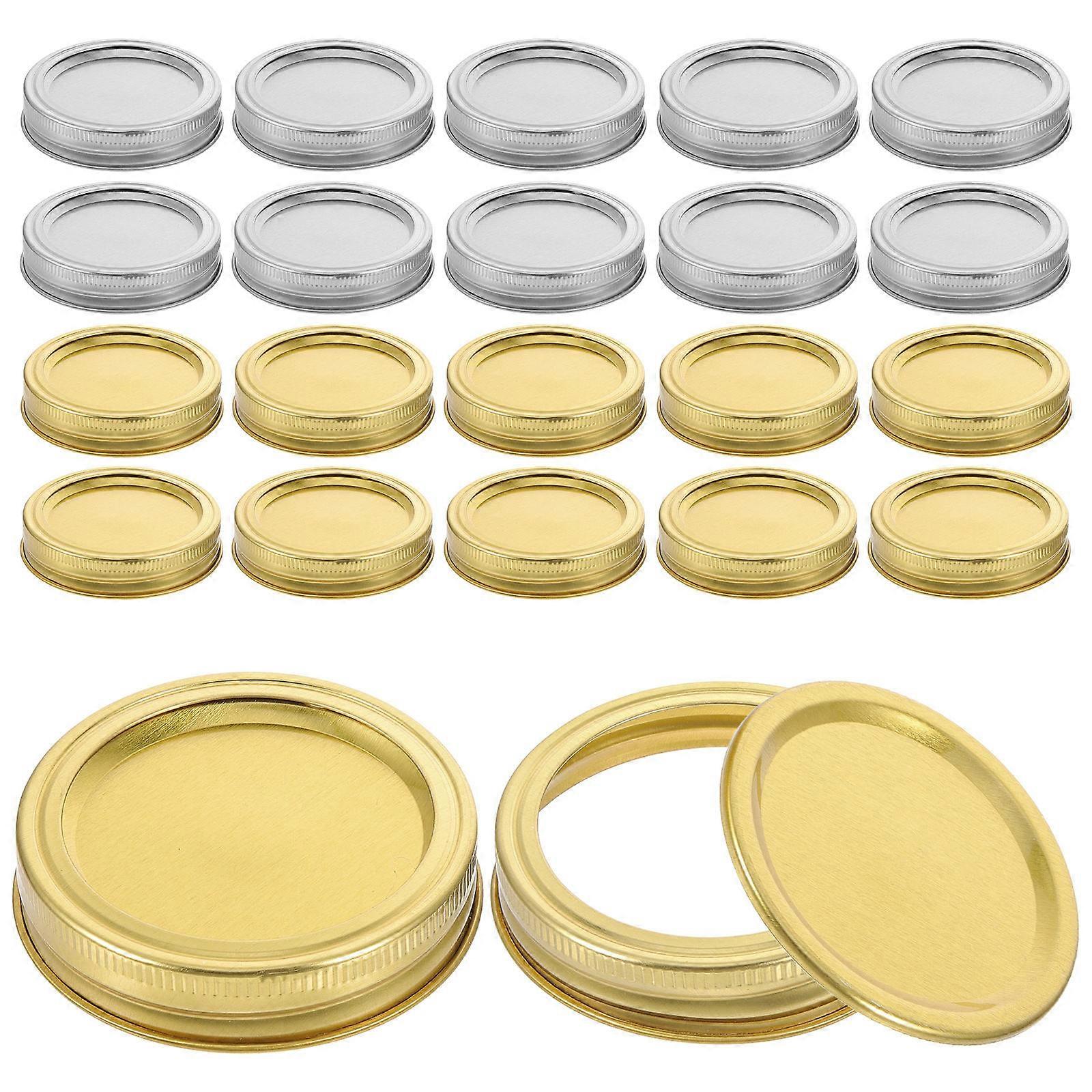 Silver Tinplate Storage Jar Lids with Rings for Mason Jars Airtight and Leak Proof 24 Sets Regular