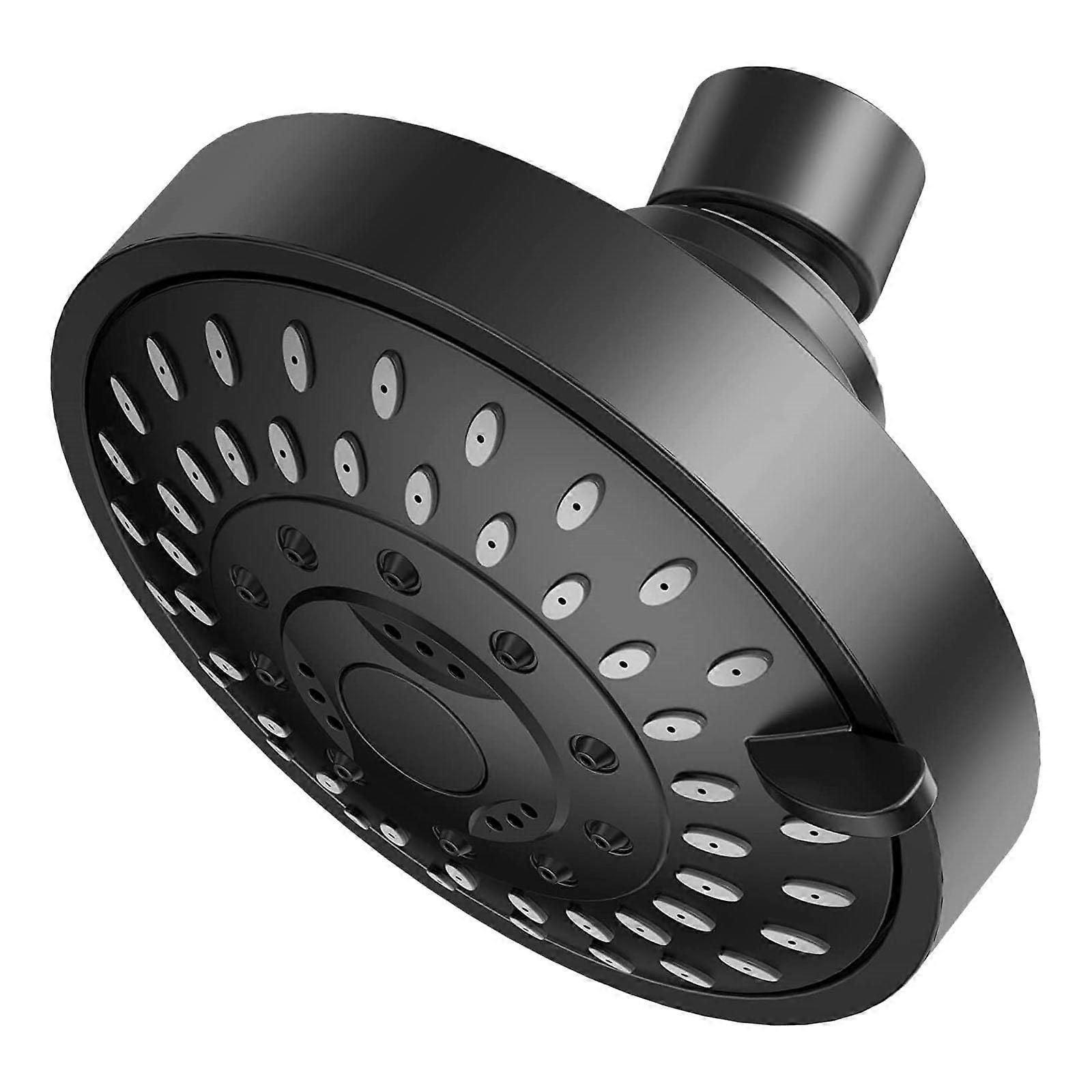 Shower Head, Adjustable Rain Shower, 11x11 cm Black, Round Swivelling Showerhead with Multiple Jet Types