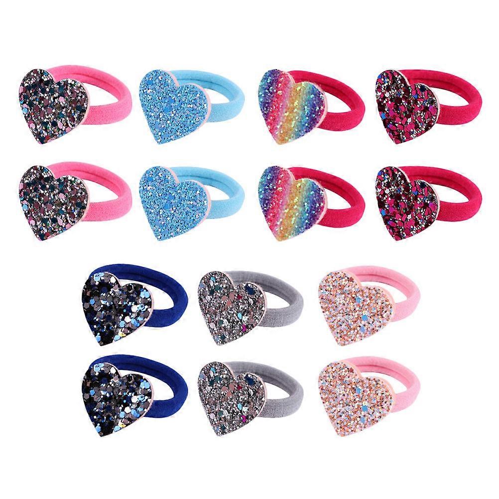 14Set Assorted Color Heart Hair Ties Elastic Hold Ponytail Holders For Everyday Use Girls Women