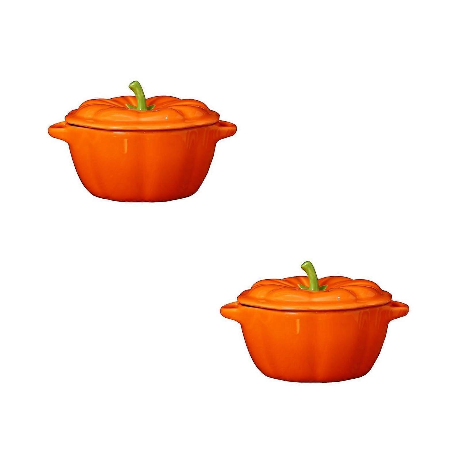Ceramic Bowl Set, Double Eared Small Soup Bowl with Lid, Creative Pumpkin Design, Ideal for Soup, Pasta, and Steamed Eggs