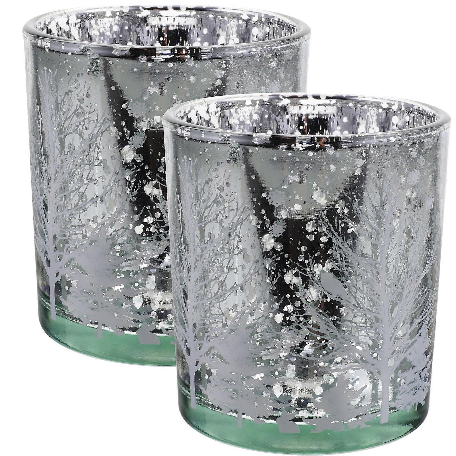 2Pcs Silver Christmas Tree Pattern Candle Holder Indoor Outdoor Decoration Ideal For Homeowners