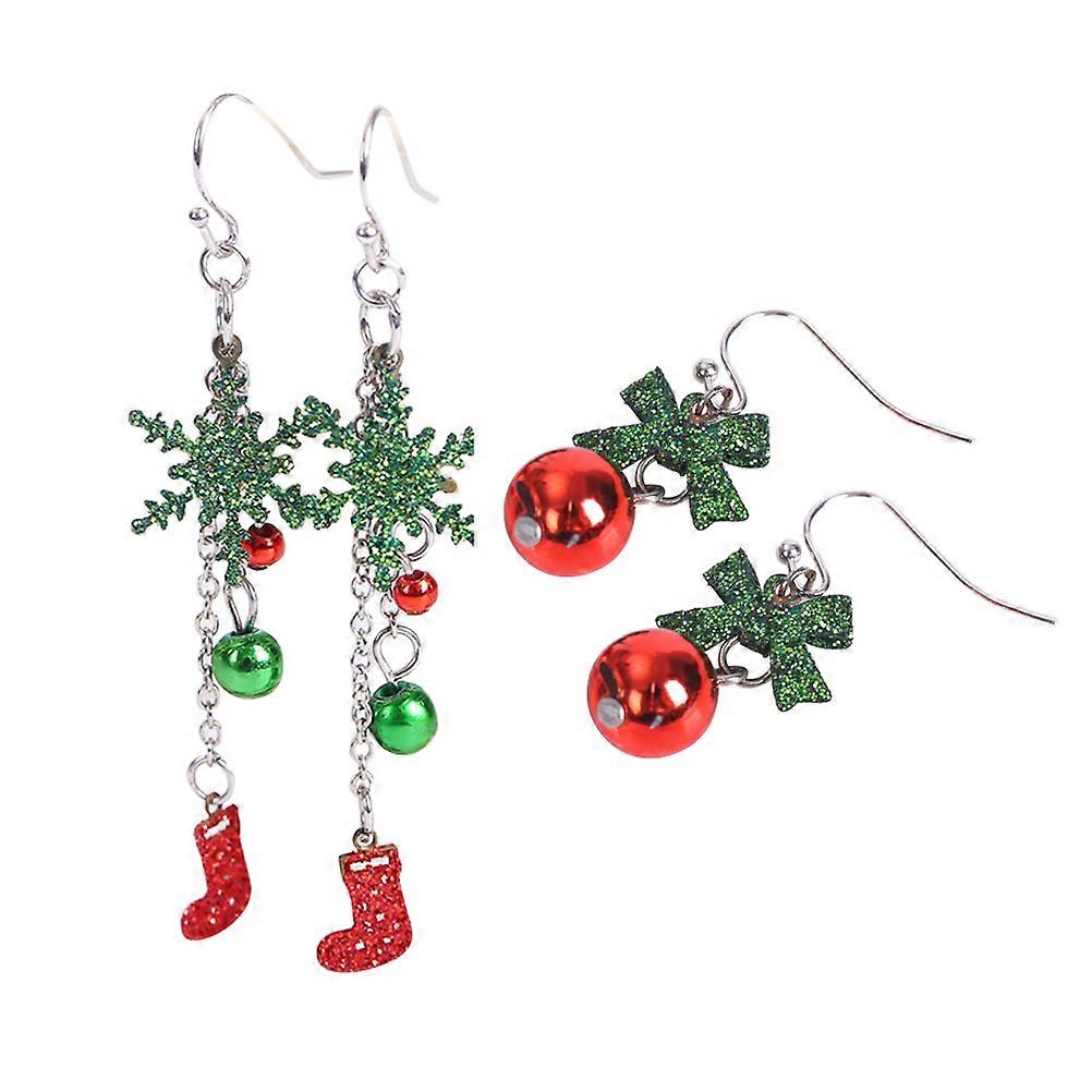 Hollow Design Christmas Earrings Bow Shape Snowflake Earrings For Unisex Designed In Assorted Color Perfect For Christmas Party With 2 Pairs