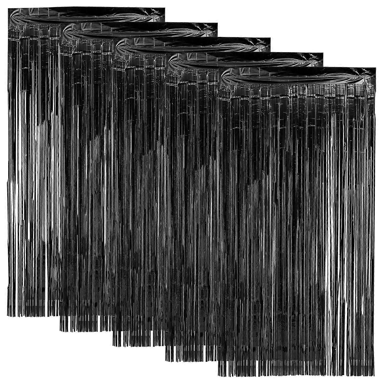 Foil Fringe Backdrop Curtain for Decor with Black Plastic Shimmer 5pcs