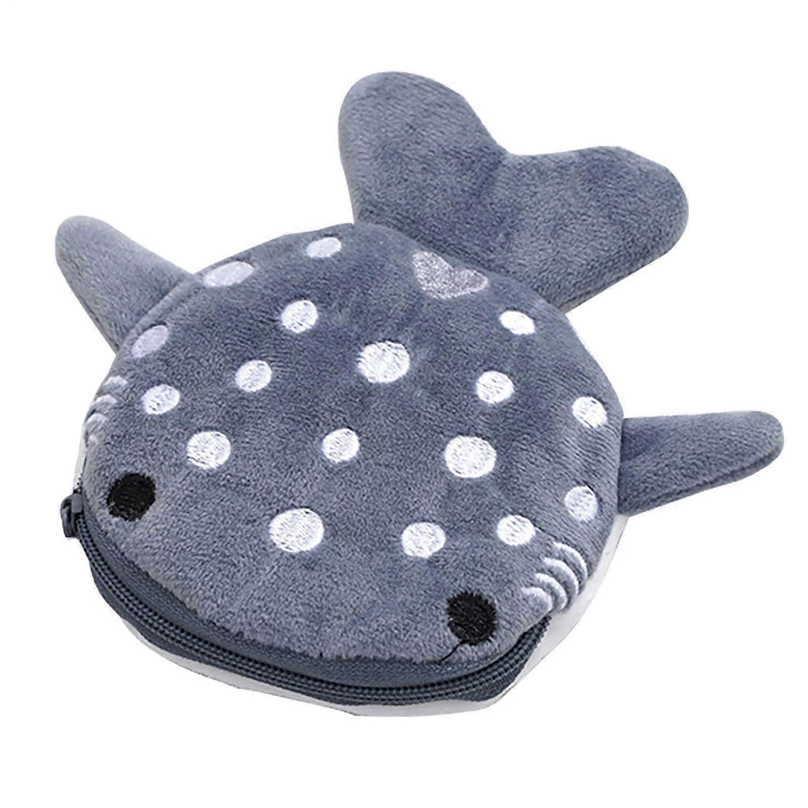 Shark Wallet – Embroidered Cartoon Wallet with Zipper  Card Holder for Boys and Girls  Fun Shark Design Gray