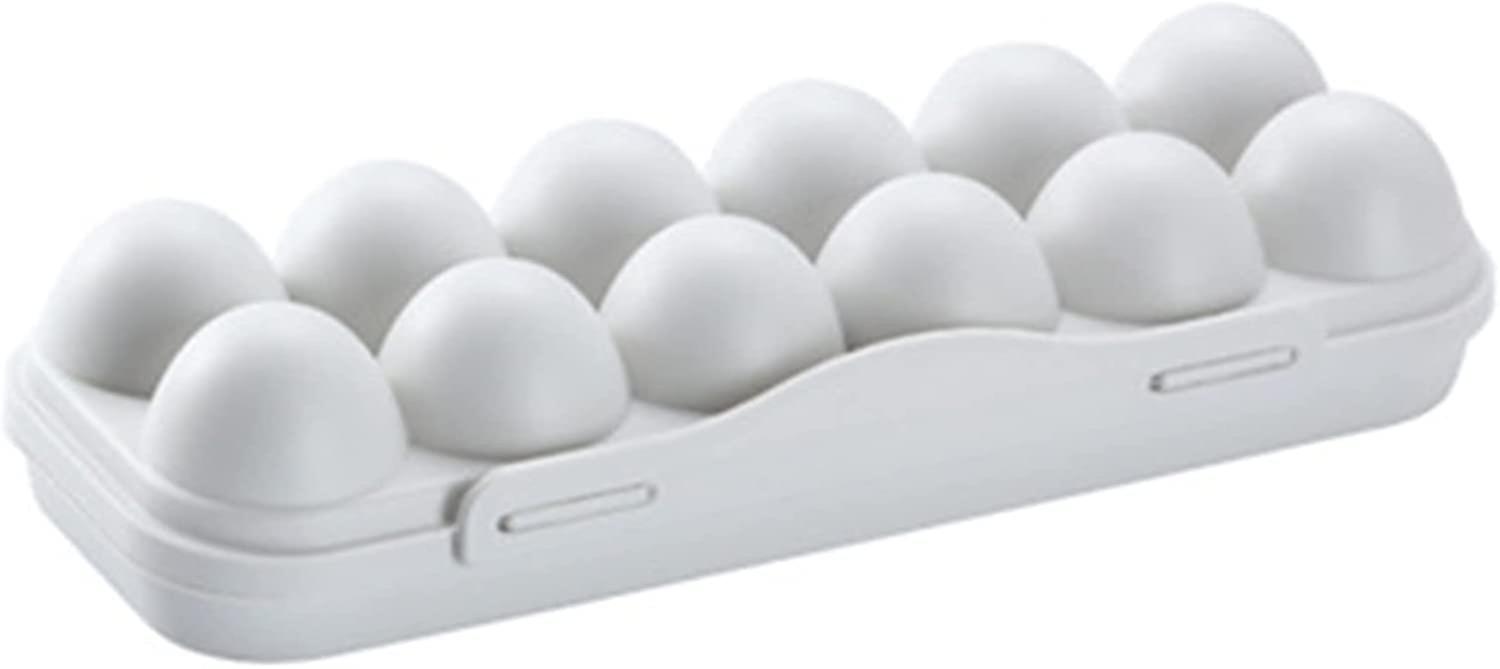 Egg Storage Box for Refrigerator - 12 Grid Plastic Egg Tray Container with Lid for Kitchen Organization and Freshness
