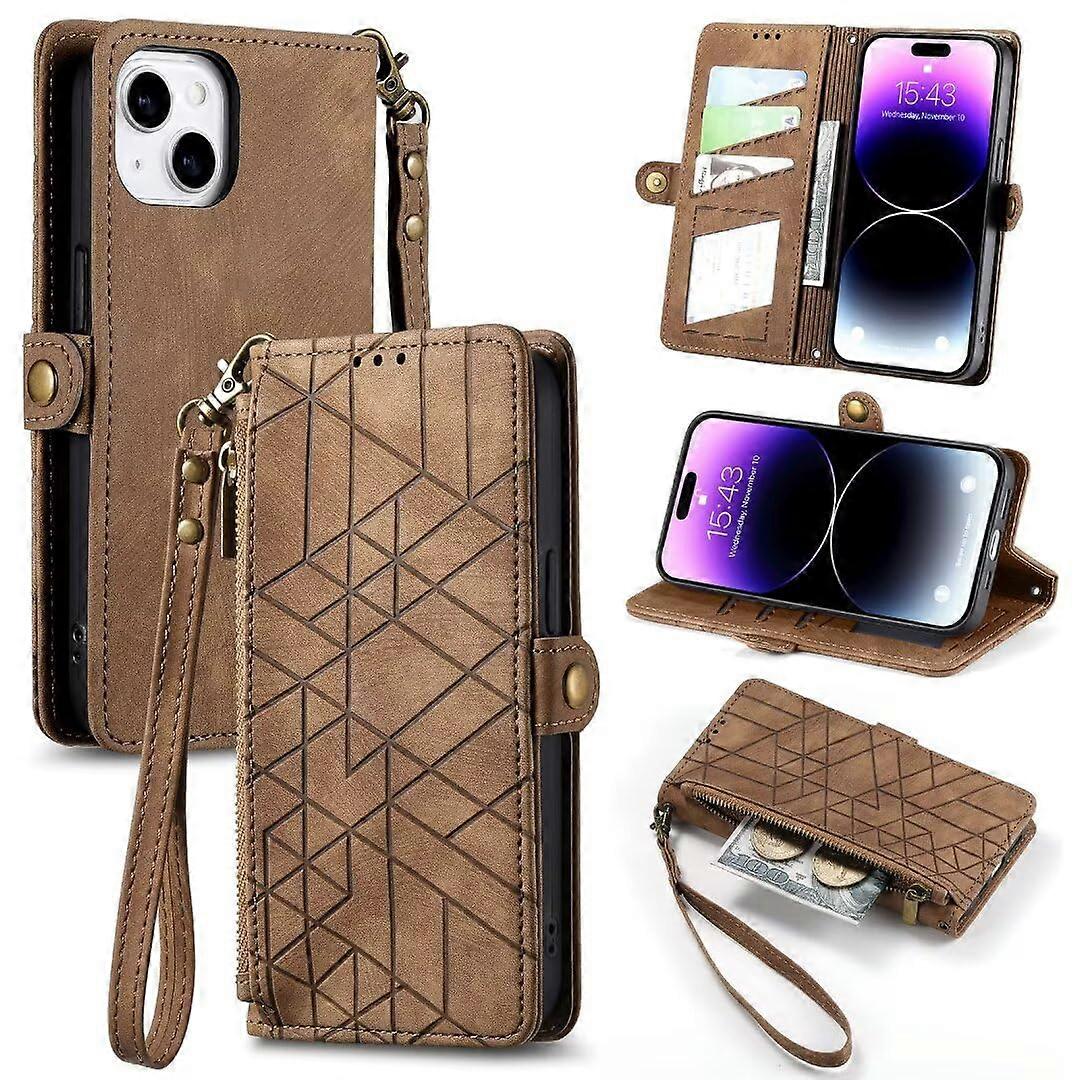 Infinix Note40 Pro Case Zippered PU Leather Wallet Case With Card Slots Stand Function Silicone Bumper Strap Brown