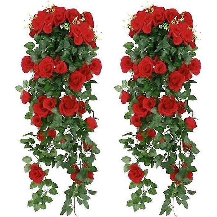 Artificial Rose Flowers Fake Hanging Plants Wall Home Balcony Basket Decor Pack of 2