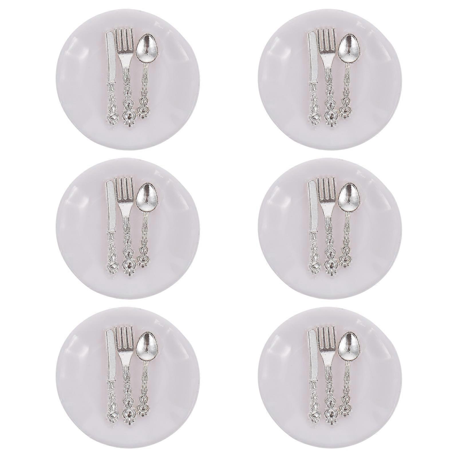 Miniature Tableware 6 Sets Children Mini House Scene Abs White for Role-Playing