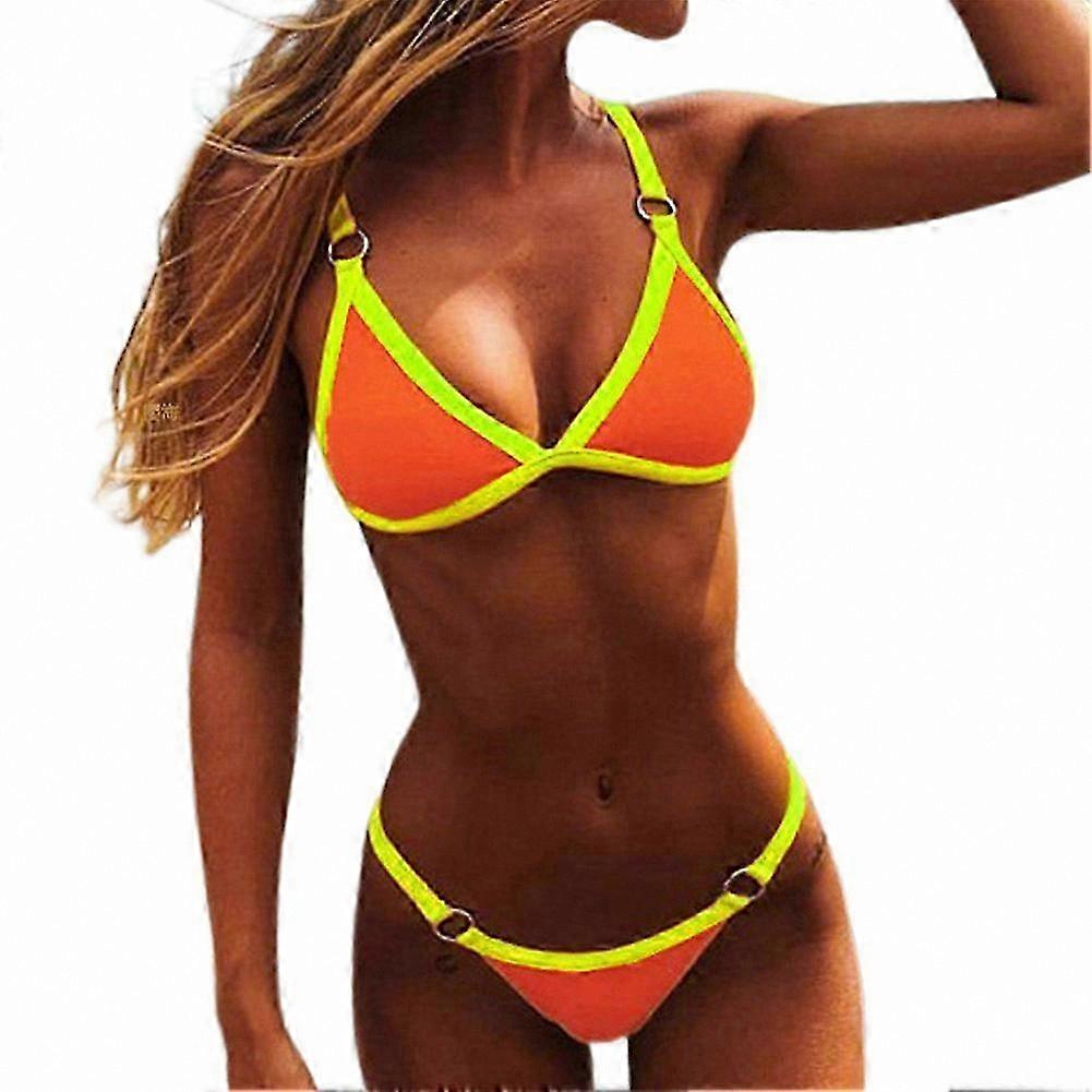 Blue and Yellow Triangle Bikini Set for Women, Size S