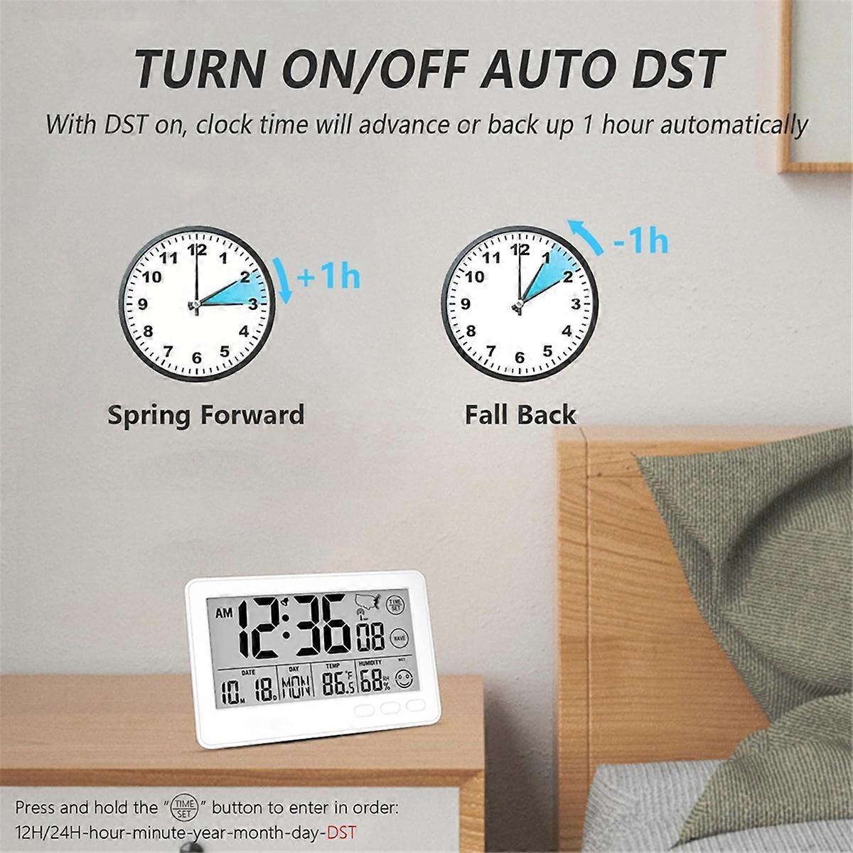 Small Desk Automic Alarm Clock,Self-Calibrating Time and Date Clock