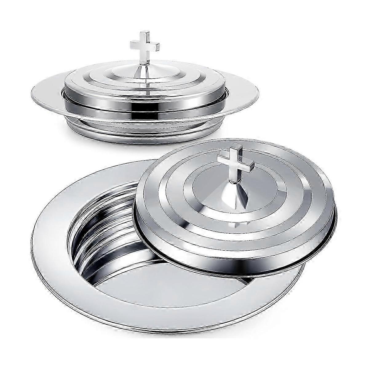 Set Comunione in Argento con Coperchio, Vassoio Pane in Acciaio Inox Piatti per Chiese, Vassoio Santa Comunione w-Silver