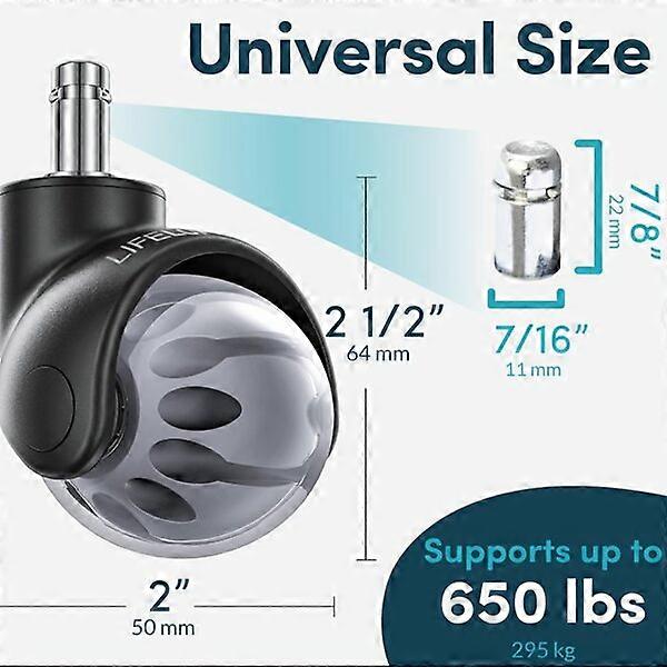 Møbelhjul, 5 stk 2 tommer, sølvgrått polyuretanmateriale