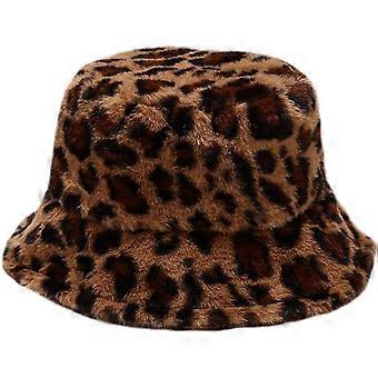 Winter Hats for Women Faux Fur Bucket Hat Leopard Print Fisherman Hat Cap Vintage Warm Hat
