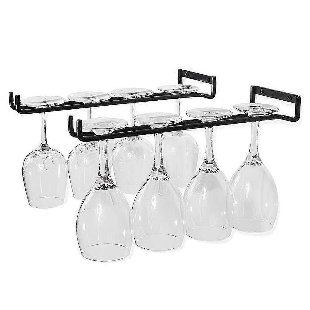 Store 2 Pack Wine Glass Racks Wall Mounted Hanging Rack Shelf for Cabinet and Bar 30cm(Black)