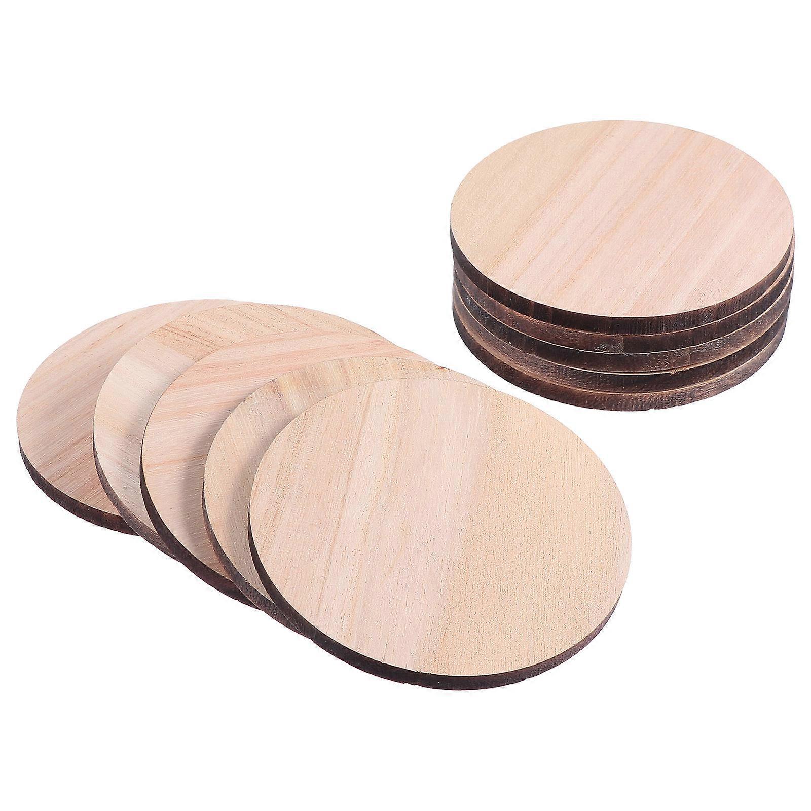 10Pcs Khaki Round Wood Circle for DIY Crafts Unfinished Slices Synth Material