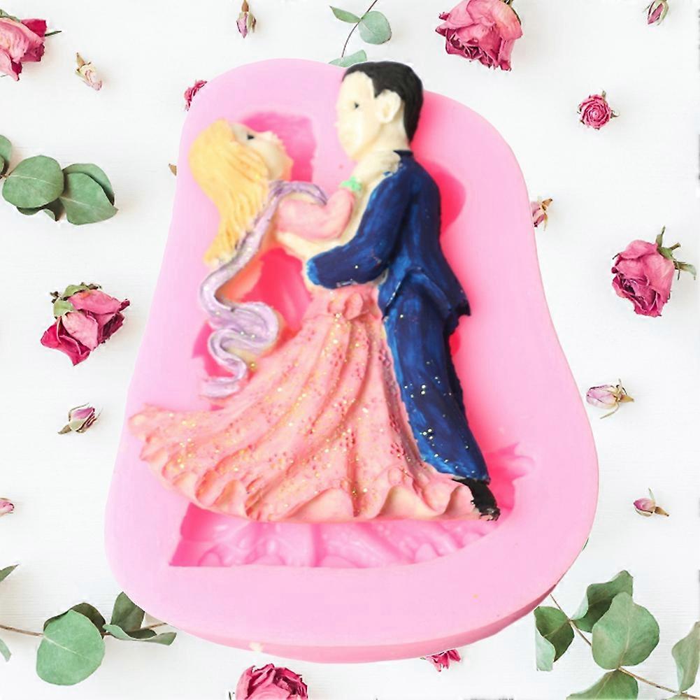Silicone Cake Mold Bride Groom Pattern 8x6.3x3.5cm Pink Gray