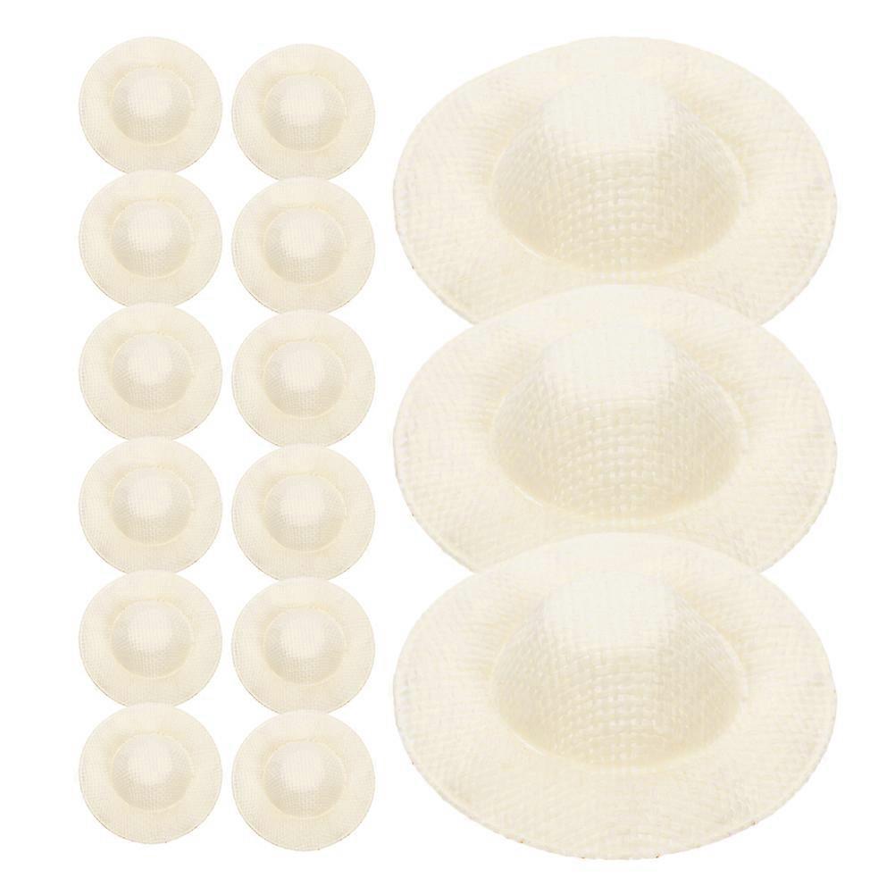 Miniature Tiny Hats Doll Woven Hats for Decoration 15Pcs Beige Cloth