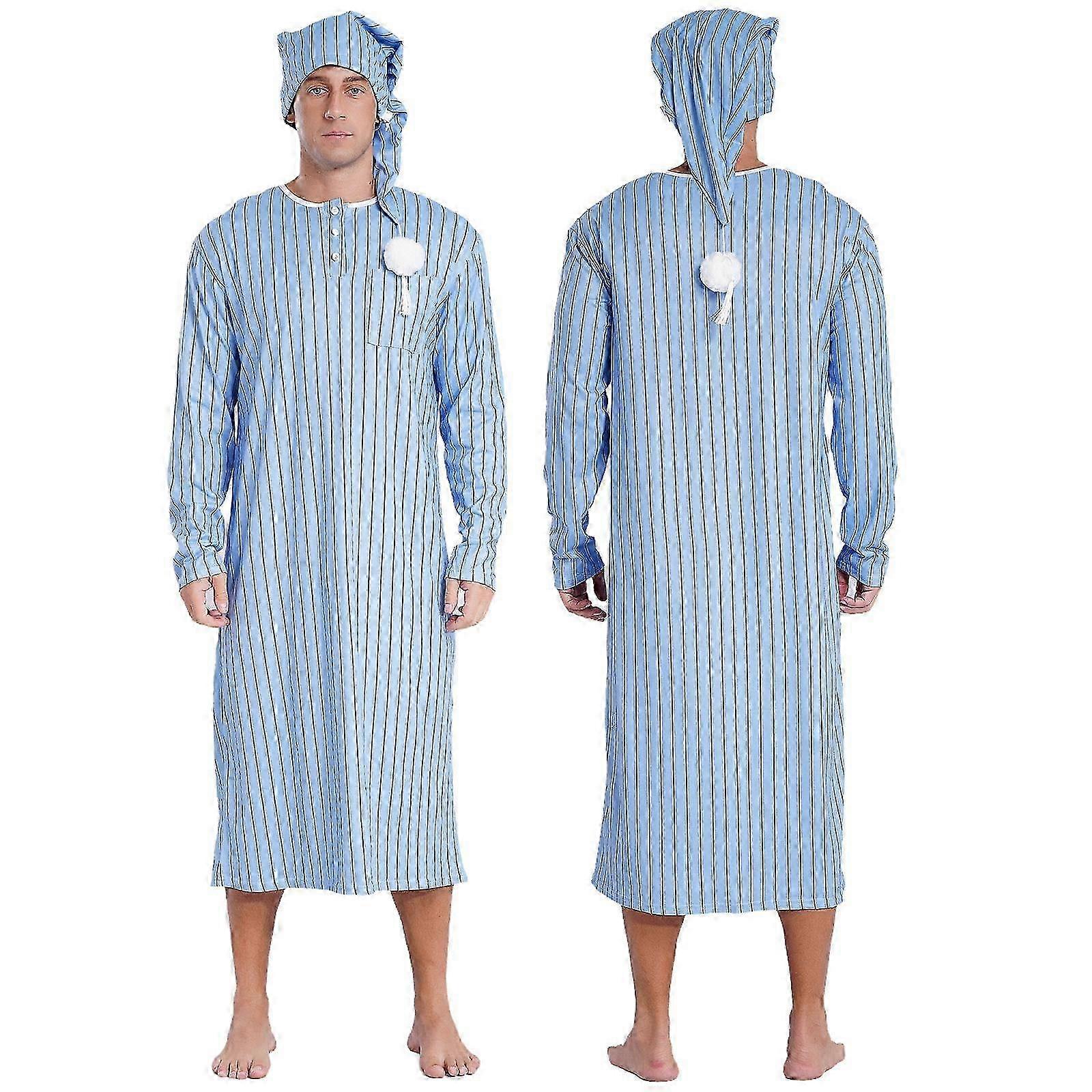 potrivit pentru bărbați cămașă de dormit cămașă de noapte cămașă de noapte cu dungi mari și înalte cămașă de noapte cu mânecă lungă cu pălărie de noapte-jc