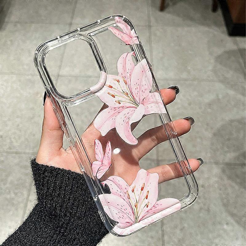 For iPhone 17 16 15 14 13 12 11 Pro Max Case Ins Style Transparent Flower Pattern Phone Cover For iPhone 16e XS X 7 8 Plus Funda