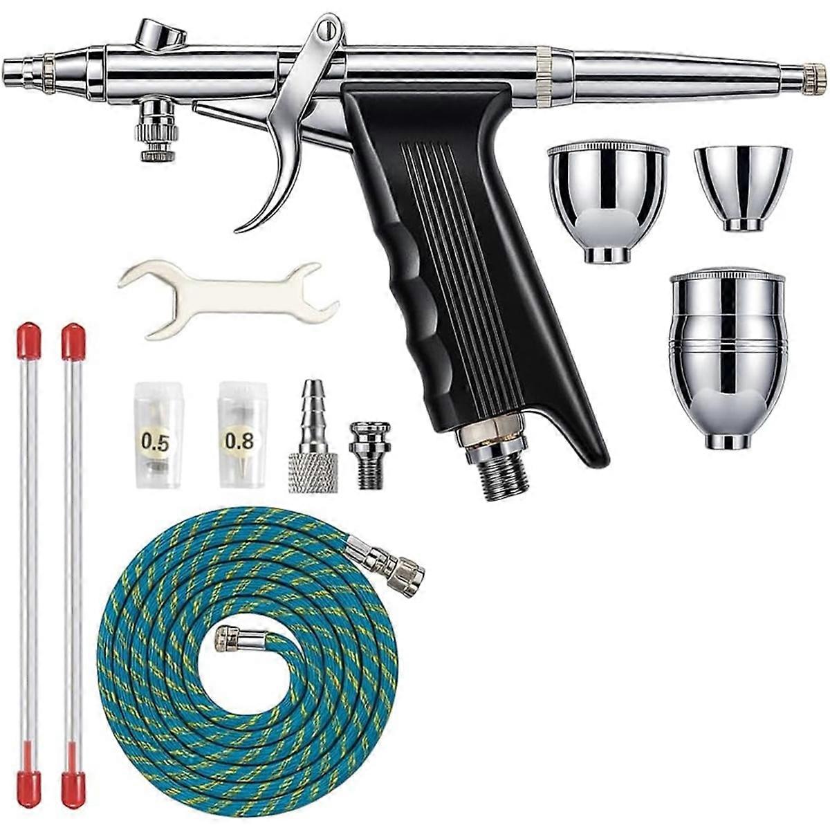 Airbrush Kit with 0.3/0.5/0.8mm-Needles & 3 Paint Cups, Double Action Airbrush Set for Nails, Cake,