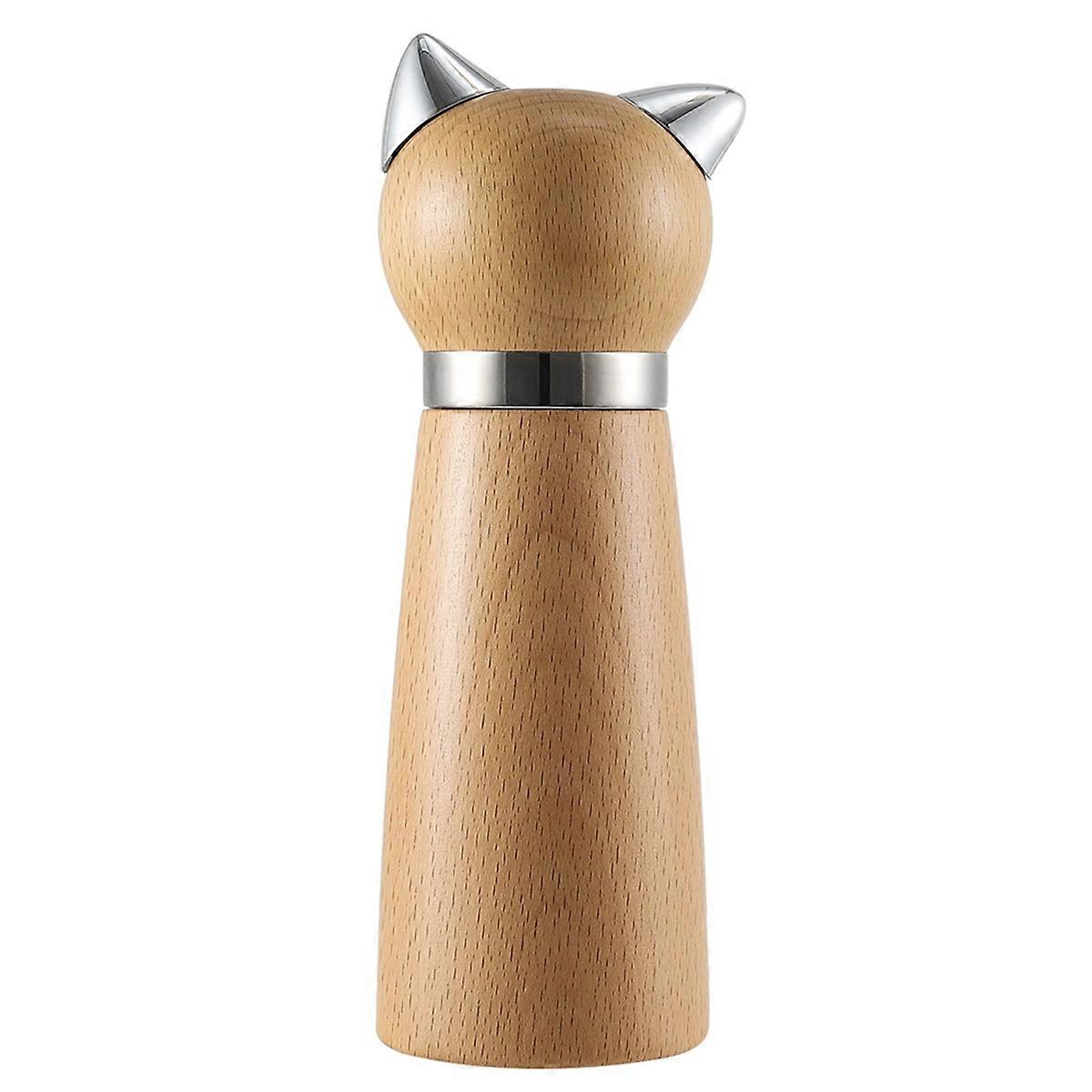 Manual Pepper Mill & Salt Grinder - Wood Adjustable Refillable Pepper Mill with Cat Design,Cute Kit
