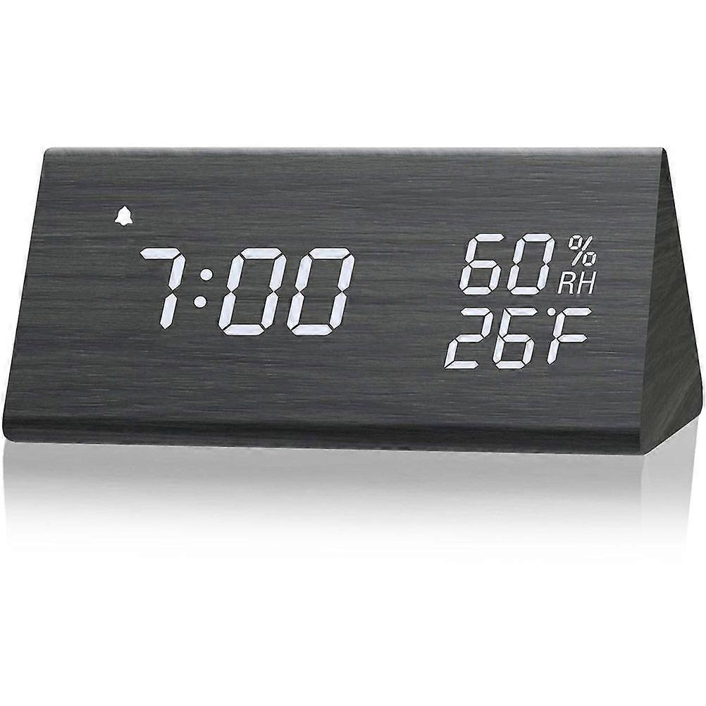 Digital Alarm Clock LED Display Sound Control Temperature Humidity Wood Digital Electronic Alarm Clock for Bedroom Bedside Office