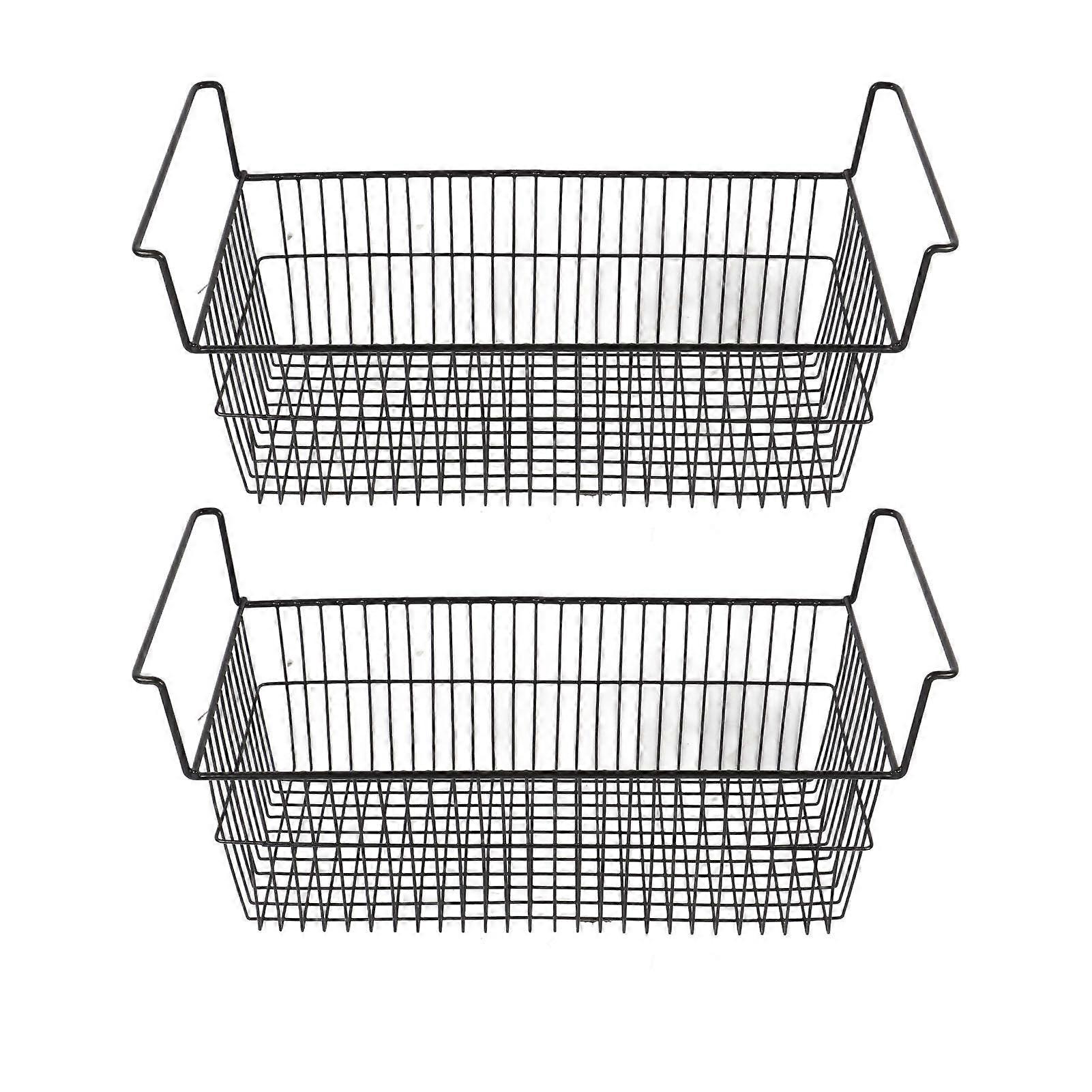 2Pcs Chest Freezer Organizer Bins Deep Basket Stackable Storage Rack Metal Wire Black L63cm X W27cm X H29cm(9cm Handle)