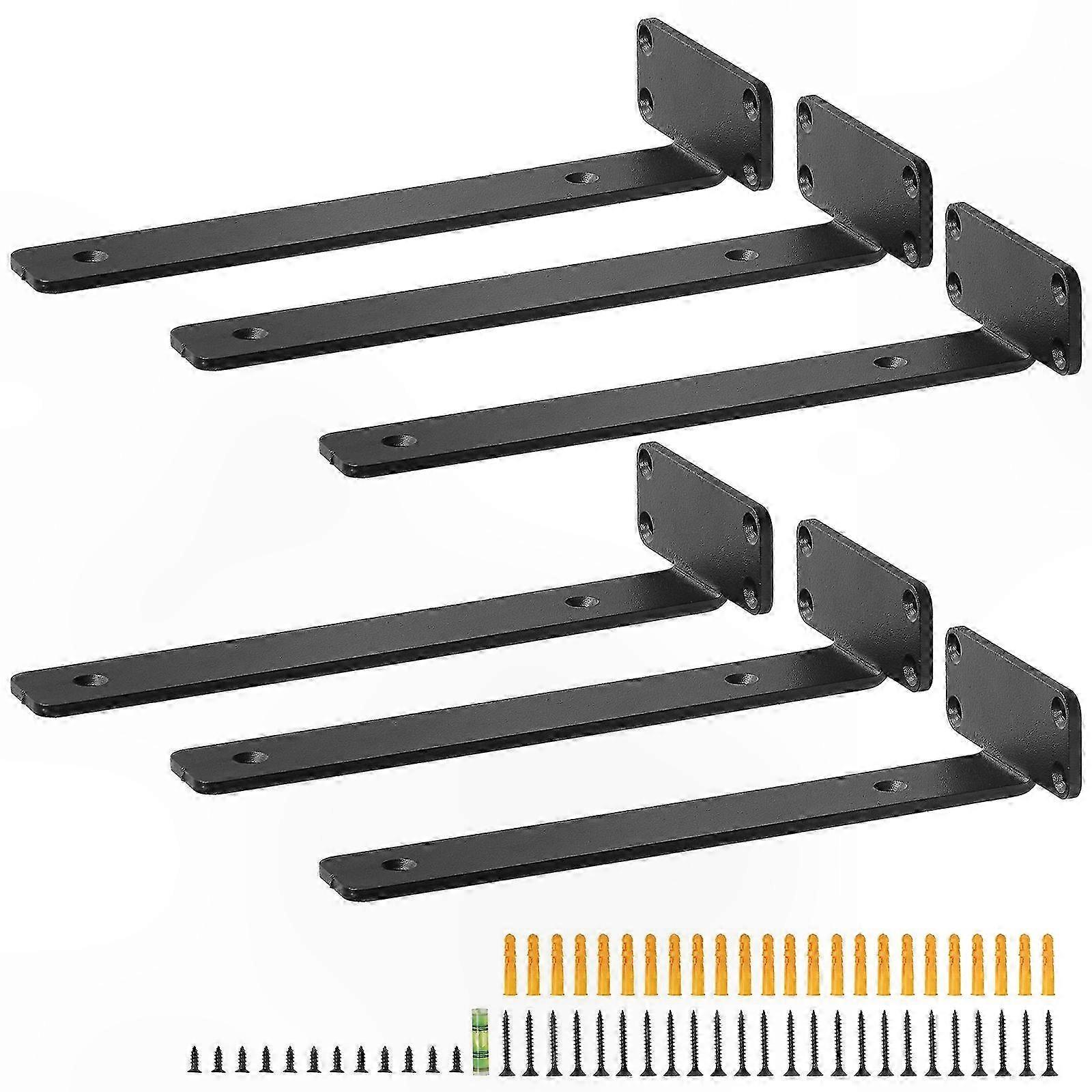 Heavy Duty Floating Shelf Brackets, 6 Pcs 5mm Thick Matte Black L Shelf Bracket, 10x4x1.6 Inch