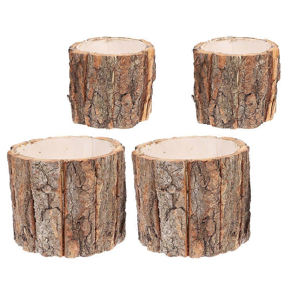 8 Pcs Plant Pot Bark Succulent Pots Natural Design Garden Use Dark Brown Multi-Purpose Rectangular Flower Pot
