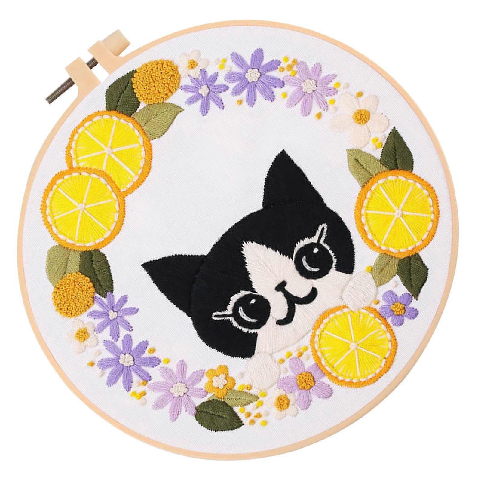 4 Sets Handicraft Cat Embroidery Kits For DIY Enthusiasts 30x30cm Square Design