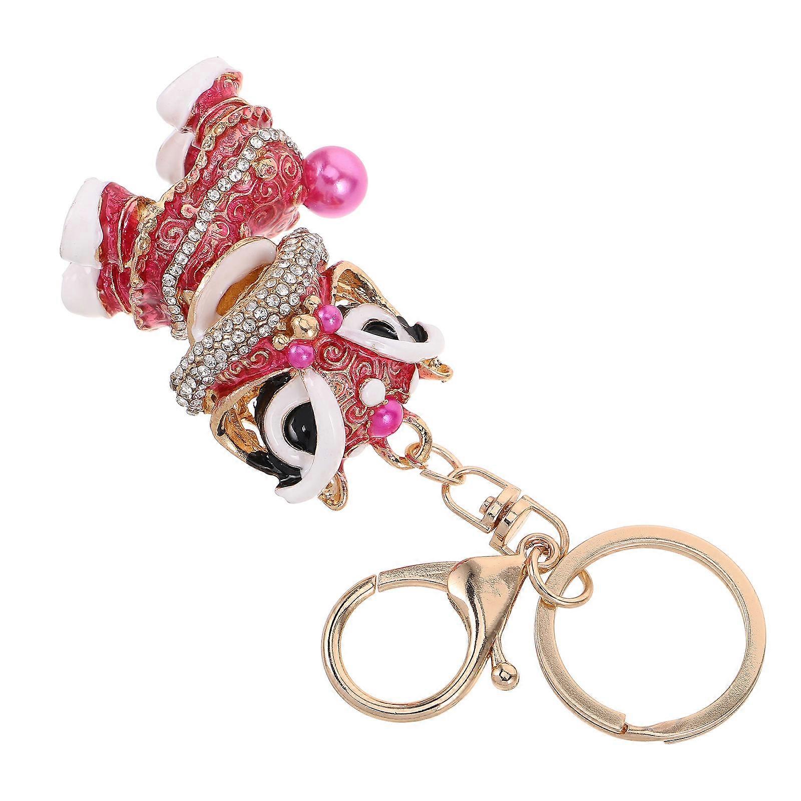 Rosy Alloy Chinese Lion Keychain for Decoration with 4Pcs Piece