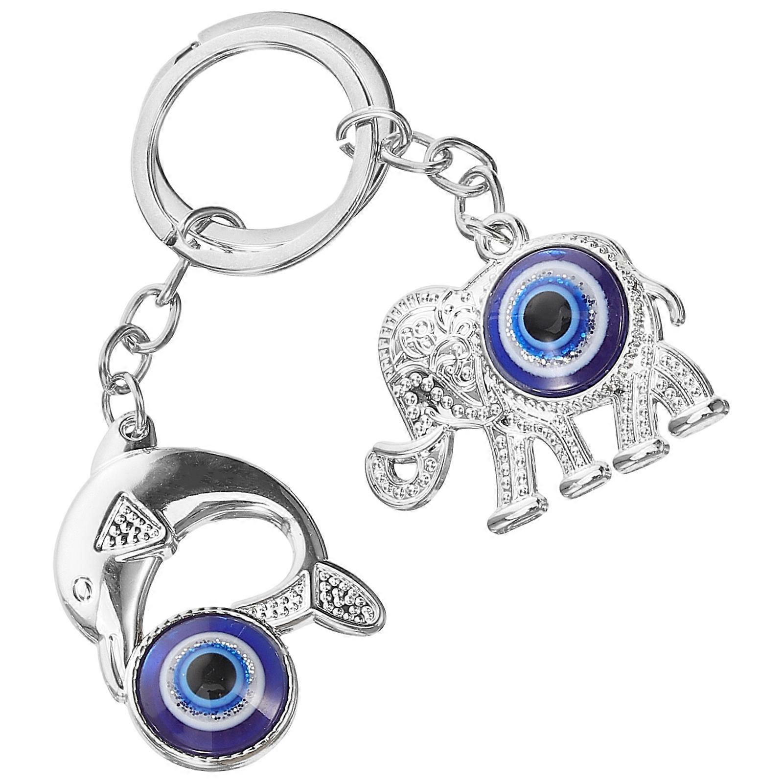 Bag Keychain Elephant and Dolphin Hanging Evil Eye Charm with 6Pcs for Decor