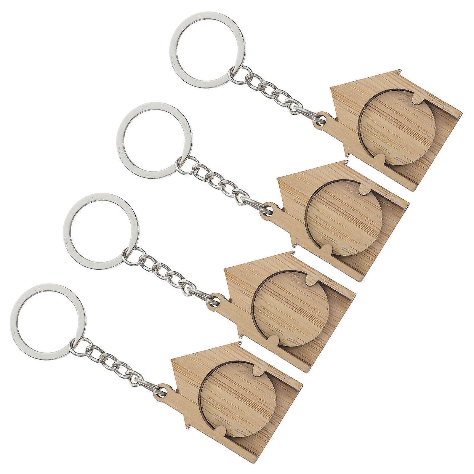 Portable Bamboo Shopping Cart Token Keychain for Shop Use 16Pcs