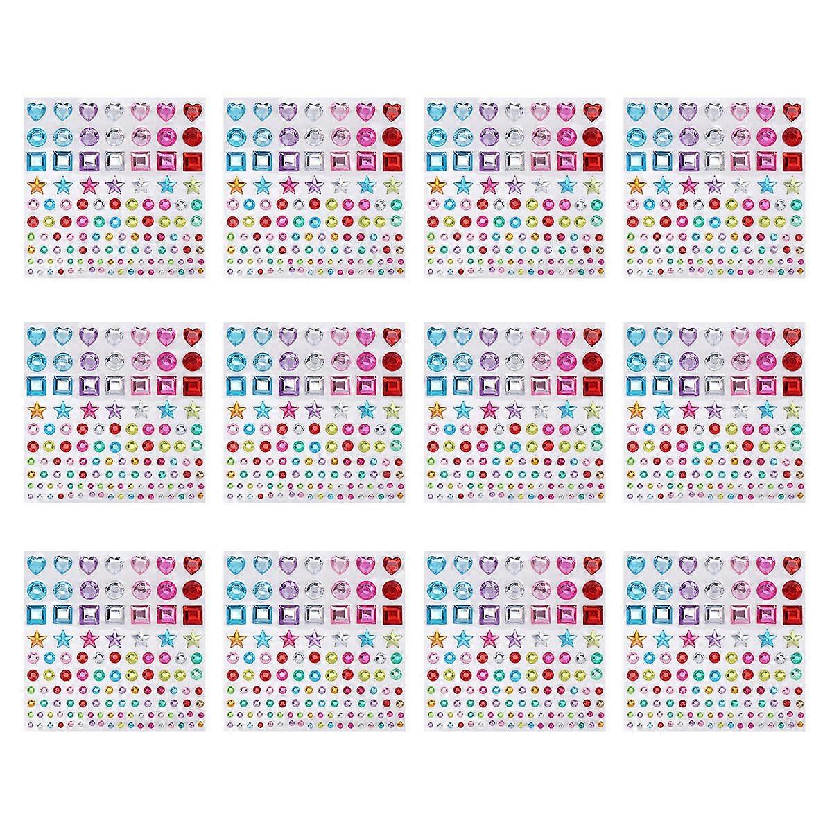 Gems Stickers Acrylic Crystal Stickers for Decoration 36 Sheets Colorful