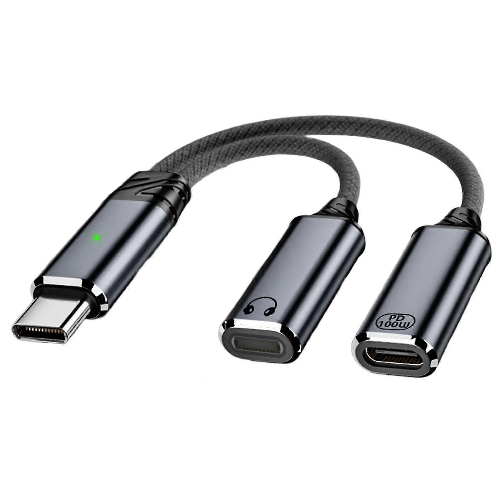 2 In 1 Type C Splitter Headphone Sound Adapter USBC Charging Cable Compatible With Phones And Tablets