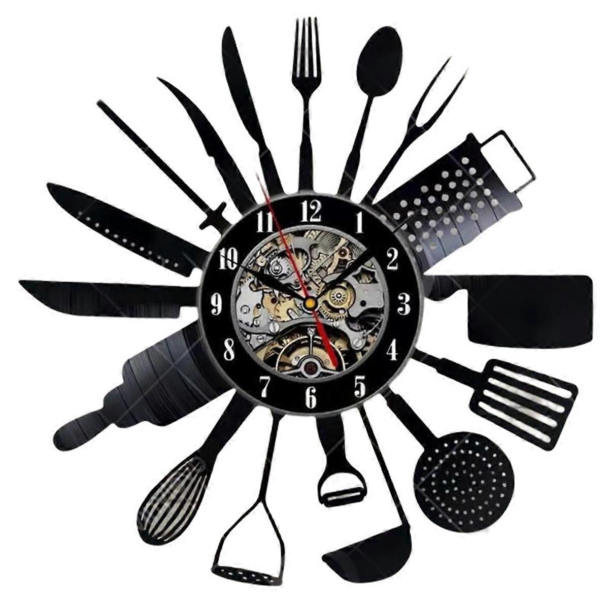 Cutlery Vinyl Record Wall Modern Design Spoon Fork Decorative Clock